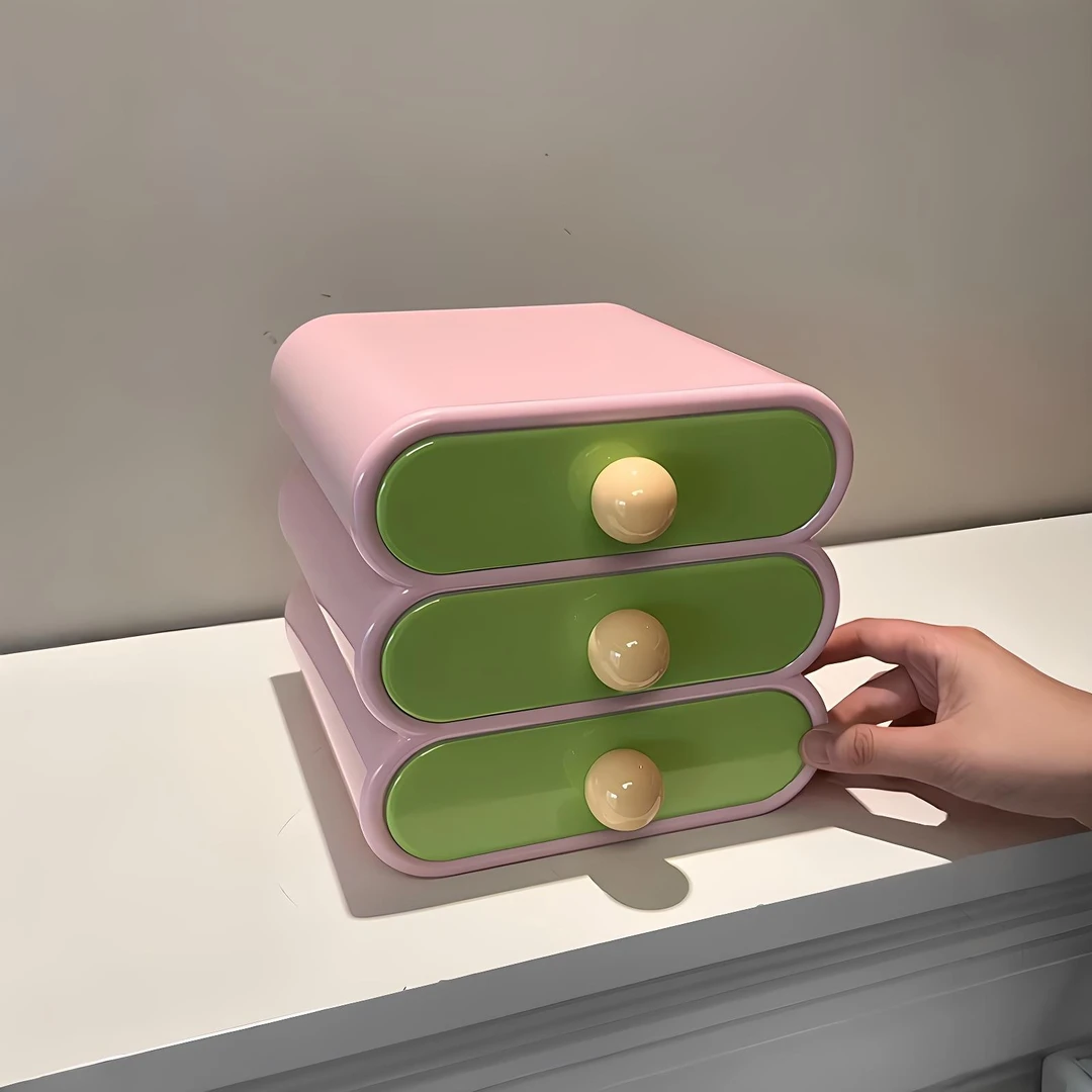 马卡龙化妆品收纳盒抽屉式桌面高级感学生宿舍杂物整理盒子置物架