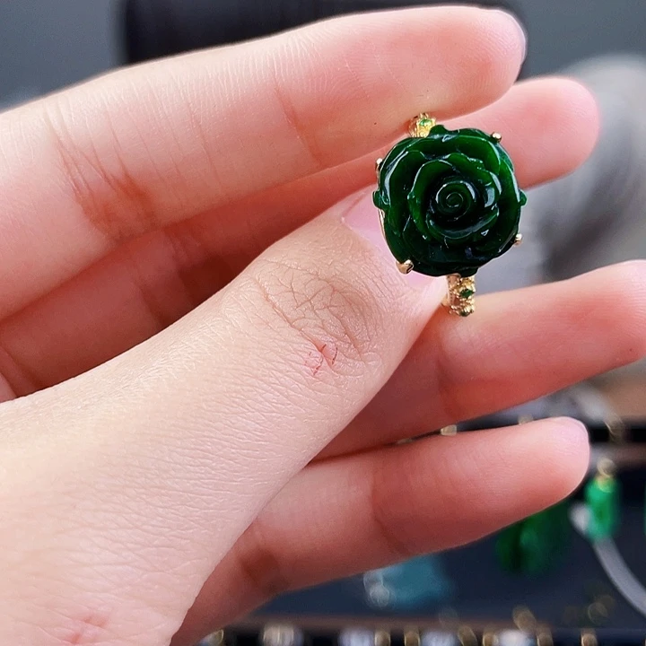 翡翠戒指银S925镶嵌饰品