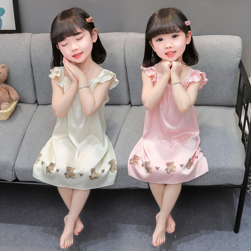 （冰丝缎面）女童2025新款夏垂顺睡衣中小童女睡衣男夏季儿童
