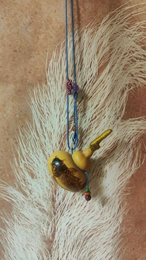 钱袋葫芦烙画彩绘项链挂件文玩收藏特色手工艺天然葫芦手工烙画