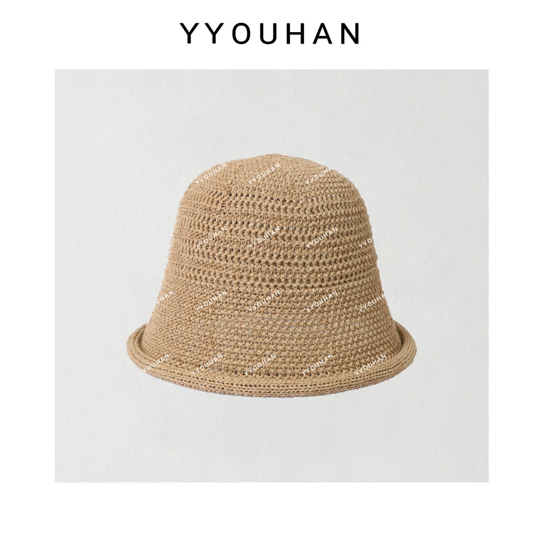 月月不吃鱼2025春款YUEYUE分享拉菲草编织卷边休闲帽 2503C1362