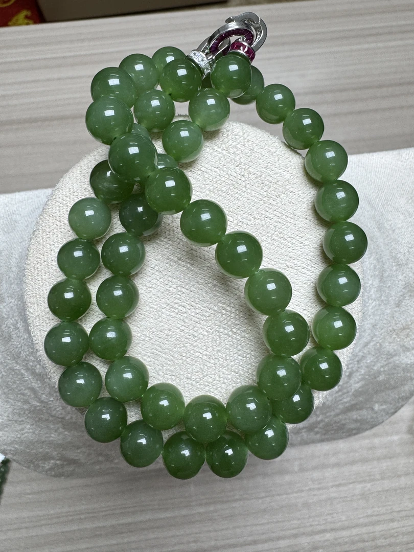 宝洲富艺和田玉碧玉约10MM珠链菠菜绿时尚锁骨链多样性（发一件