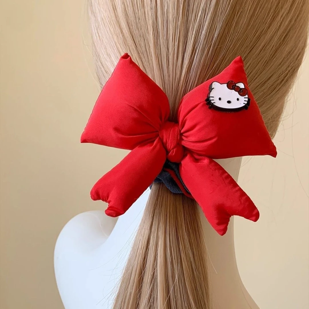 韩系红色kitty蝴蝶结大肠发圈女高级感低马尾扎头发头绳气质头饰