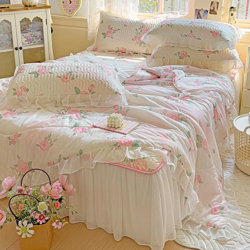夏天公主风凉席床单四件套床裙床罩冰丝可水洗夏被被芯空调软席子