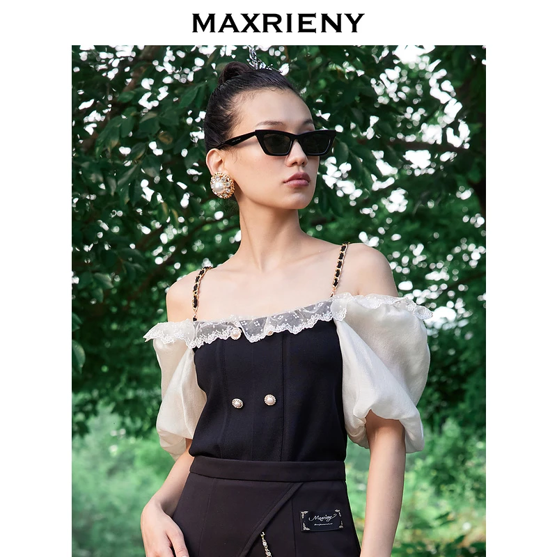 【老板娘夏天】MAXRIENY毛衫夏设计感两穿式吊带套头针织上衣显瘦