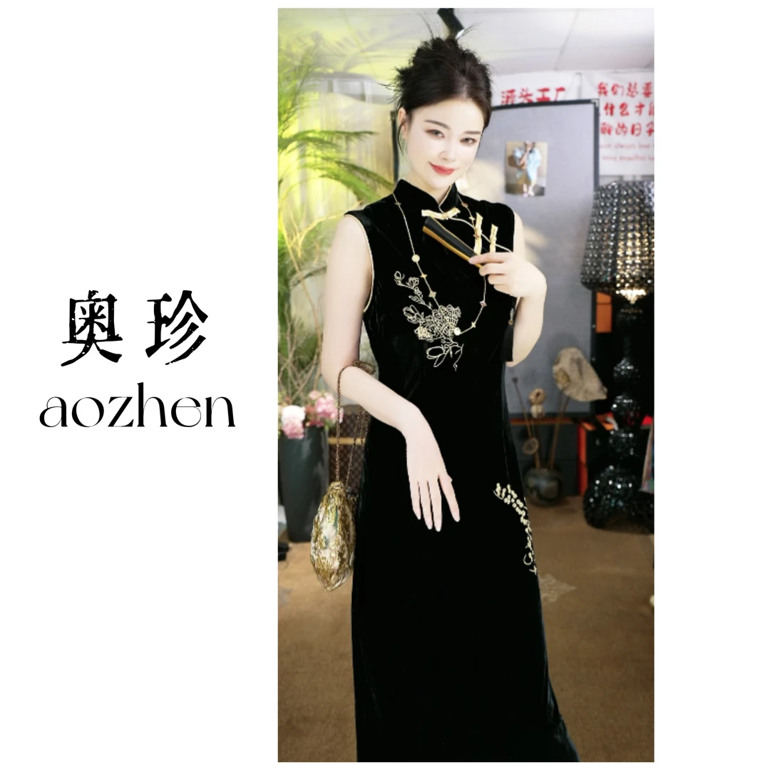【墨金细语】旗袍显瘦日常复古时尚印花盘扣旗袍