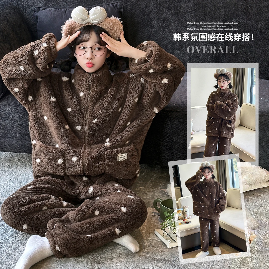 女童睡衣秋冬季加厚2025新款大童女孩珊瑚绒家居服儿童珊瑚绒套装