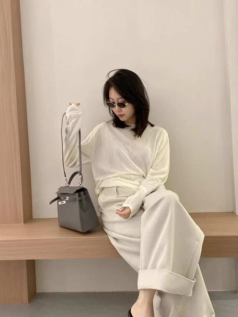 2025秋季新款薄款微透防晒罩衫女慵懒风长袖针织上衣百搭直筒裤
