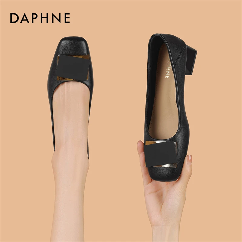 达芙妮方头粗跟高跟鞋25夏季新款轻职风女鞋浅口单鞋不累脚工作鞋