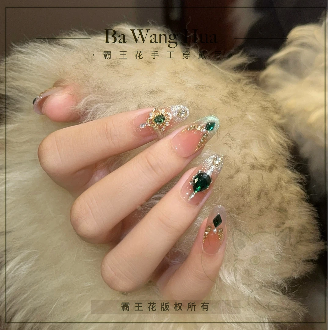 手工穿戴甲高货裸色纯欲【莫妮卡】锆锆霸王花手工穿戴甲店