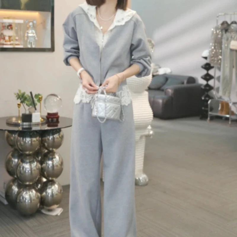 2025春季新款休闲减龄宽松小香风卫衣外套+洋气时尚百搭裤子套装