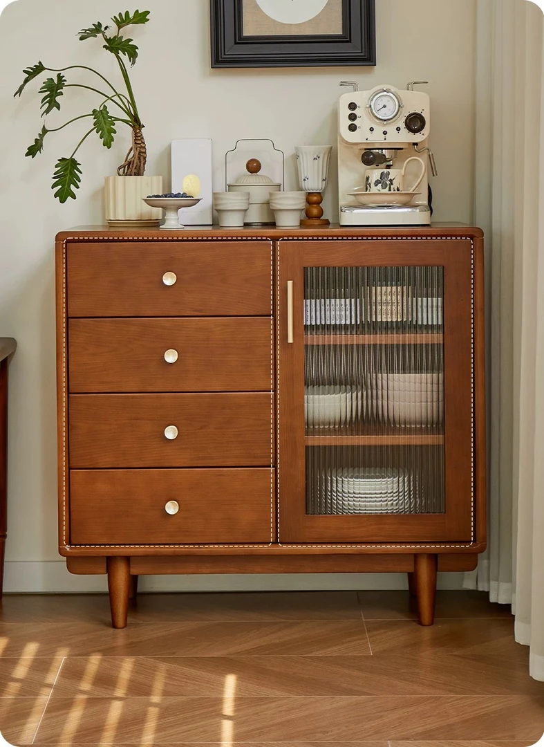 法式复古实木餐边柜靠墙一体美式置物架厨房橱柜客厅收纳储物柜子