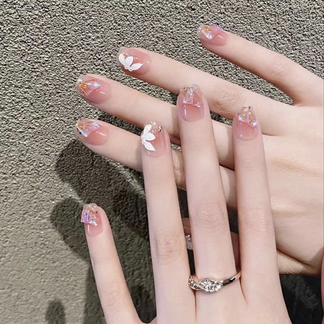 【温精灵】冰花冰透日常纯手工穿戴甲轻奢设计美甲可重复使用甲片