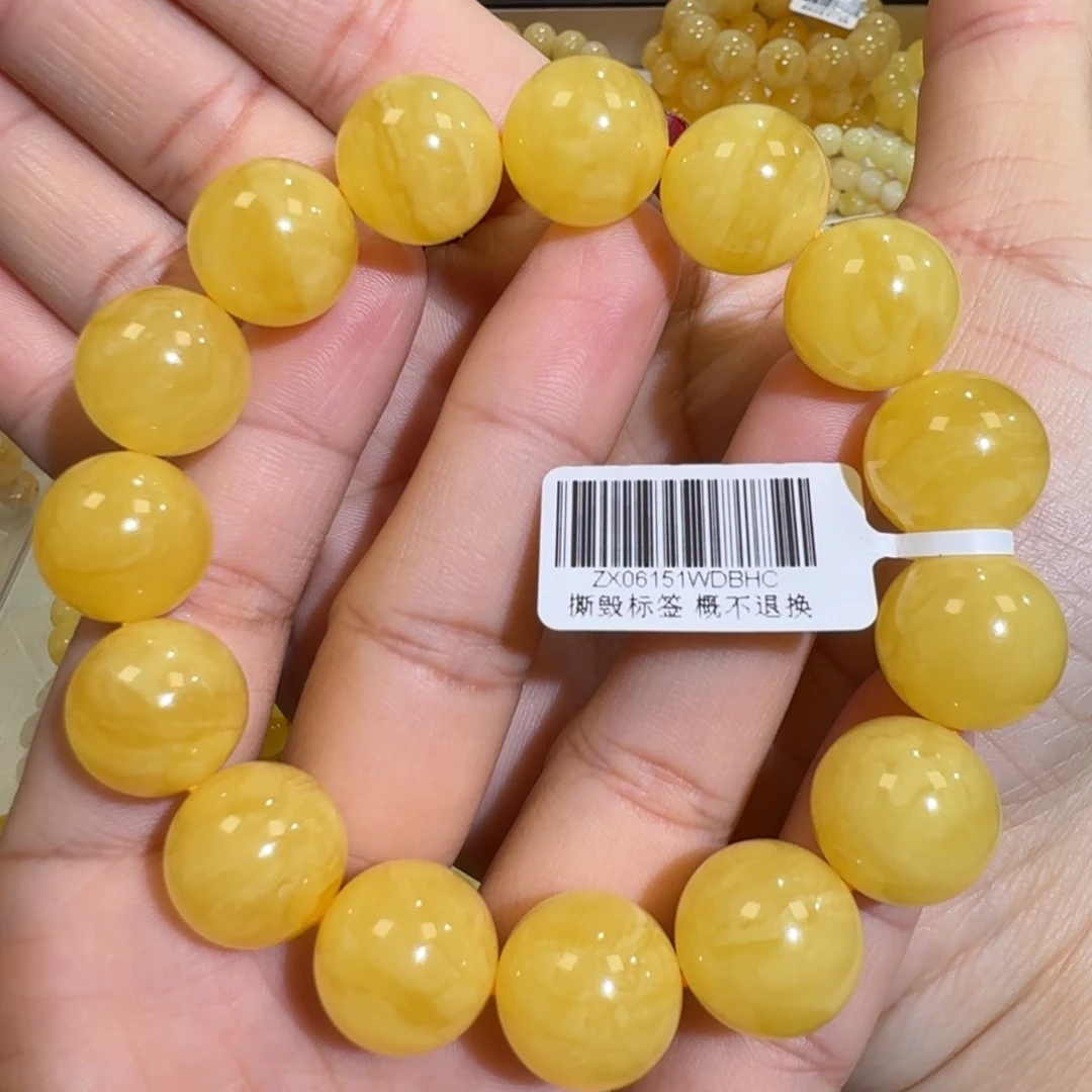 琥珀未镶嵌珠宝奇石15m焦皮同料圆珠手串27.4