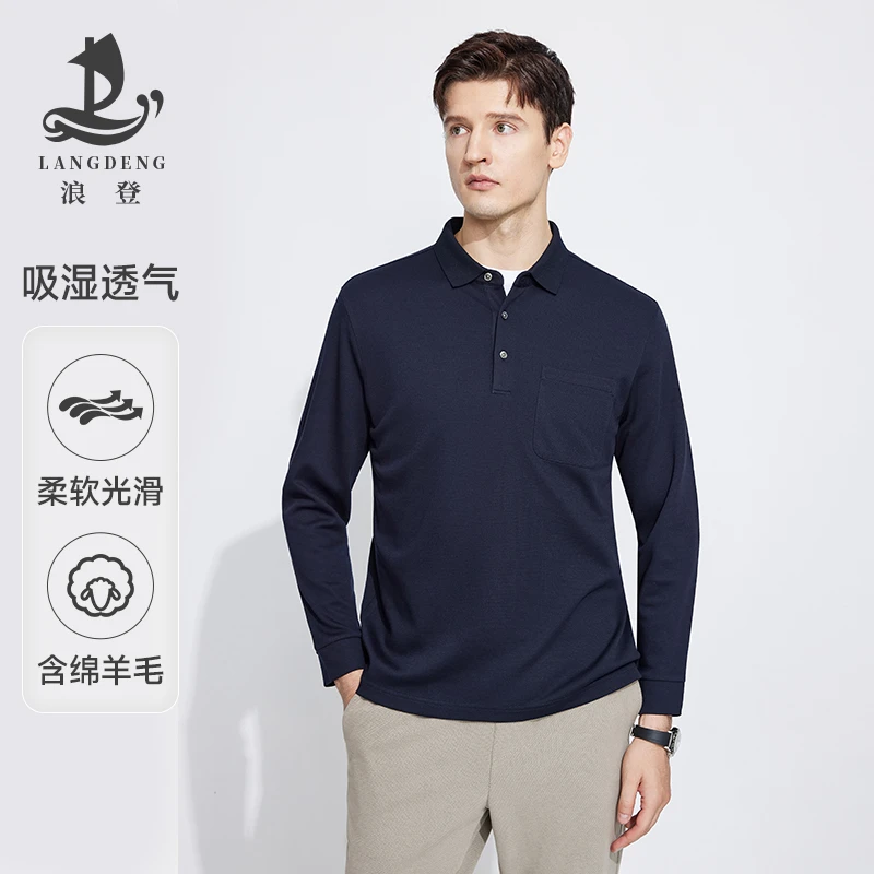 LANG DENG/浪登[含绵羊毛]长袖翻领T恤亲肤打底百搭男Polo衫WD553