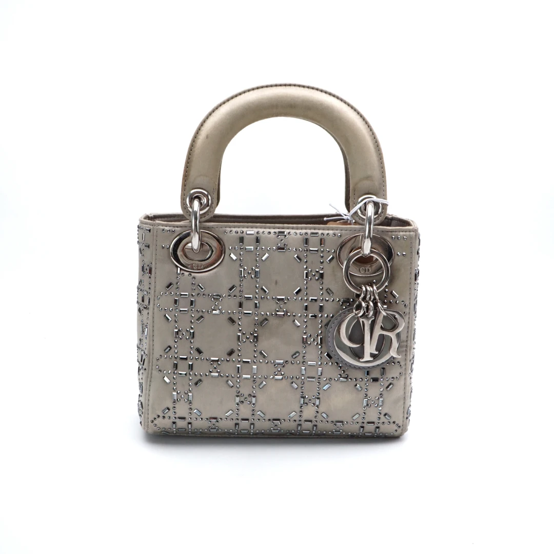 95新 DIOR/迪奥 Dior迪奥灰色缎面三格戴妃包 9191