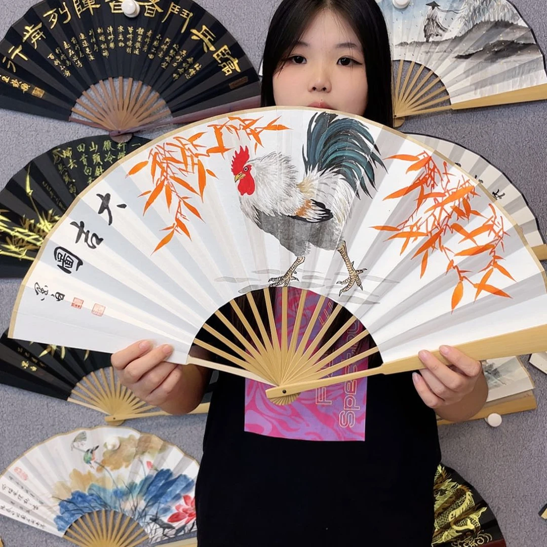 国画10寸玉竹-纯手绘-文玩扇骨（默认粘好）