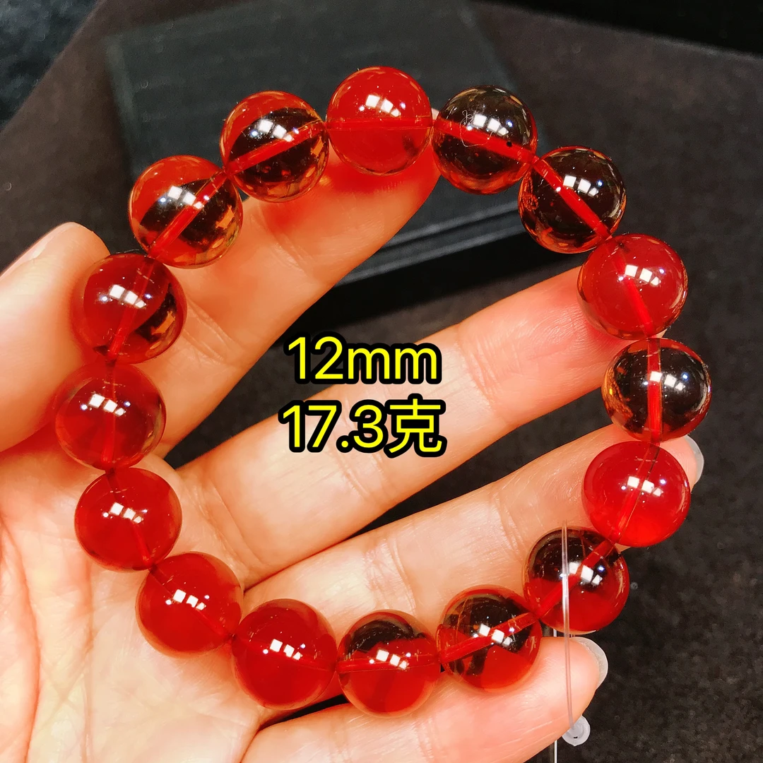 【月光琥珀】12mm缅甸琥珀红茶一刀料手串