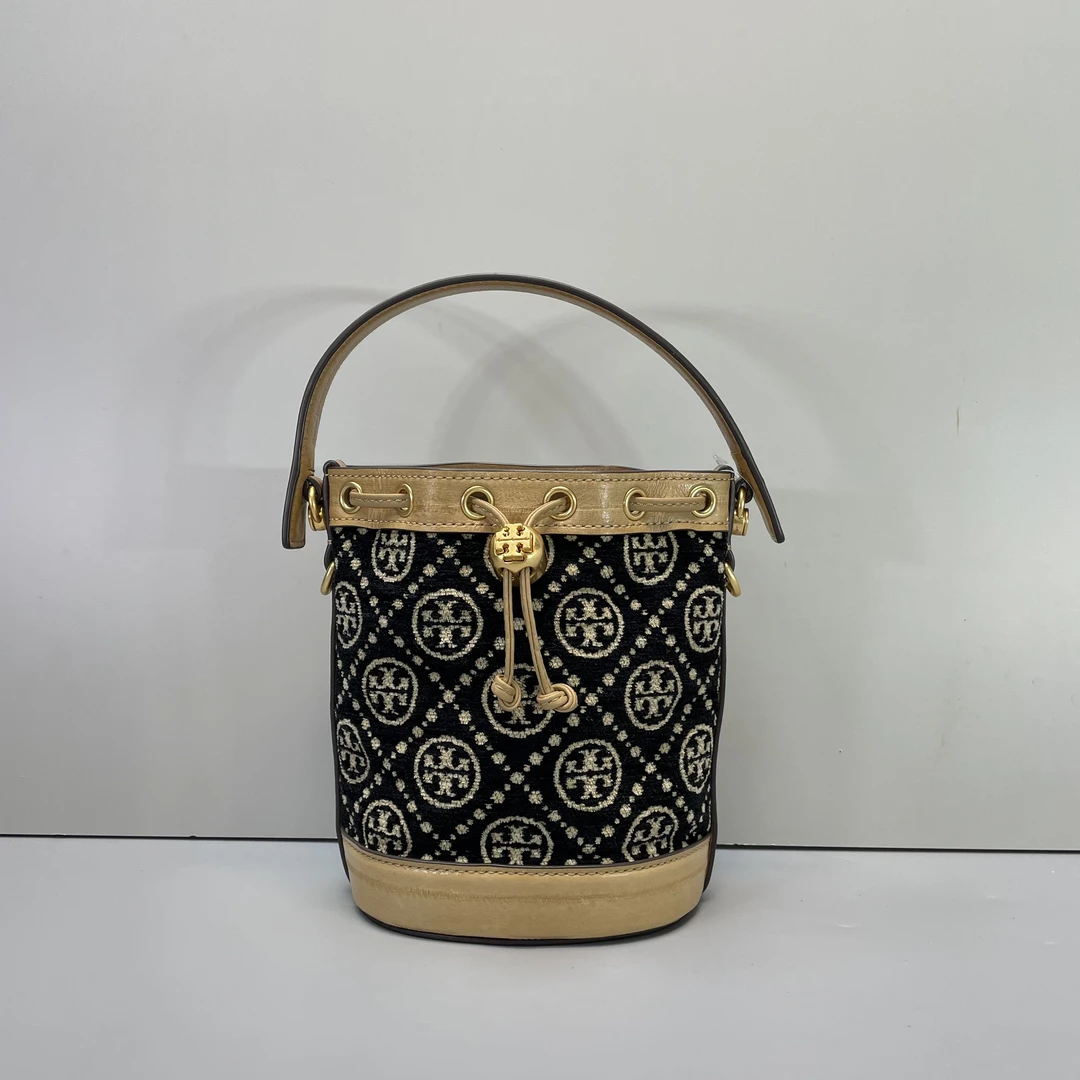 95新 TORY BURCH/汤丽柏琦 小林黑老花小水桶包15*18*11cmB012402