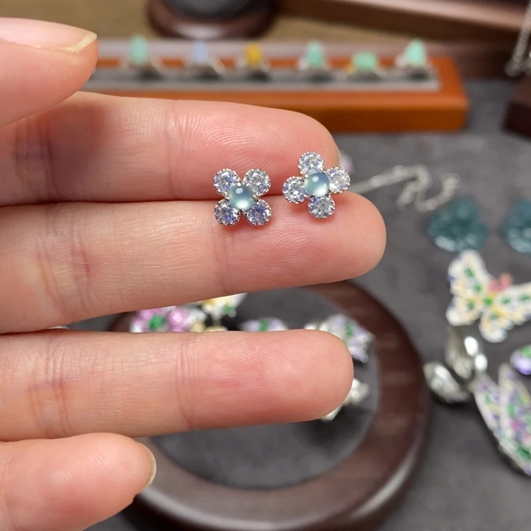 翡翠银S925镶嵌耳饰