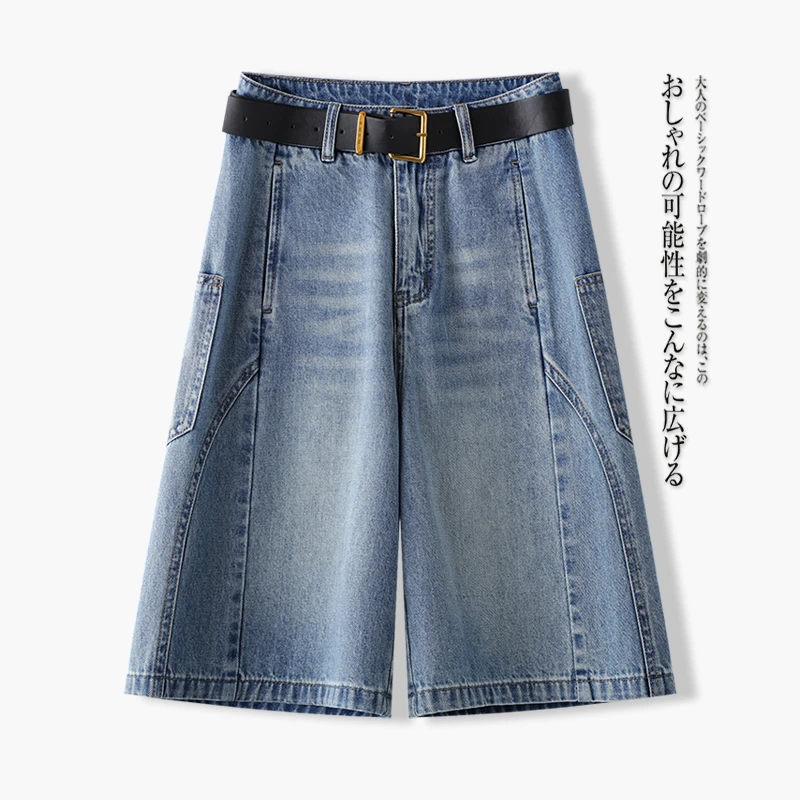 复古高腰宽松显瘦五分牛仔裤女夏季2025新款休闲直筒阔腿百搭裤子