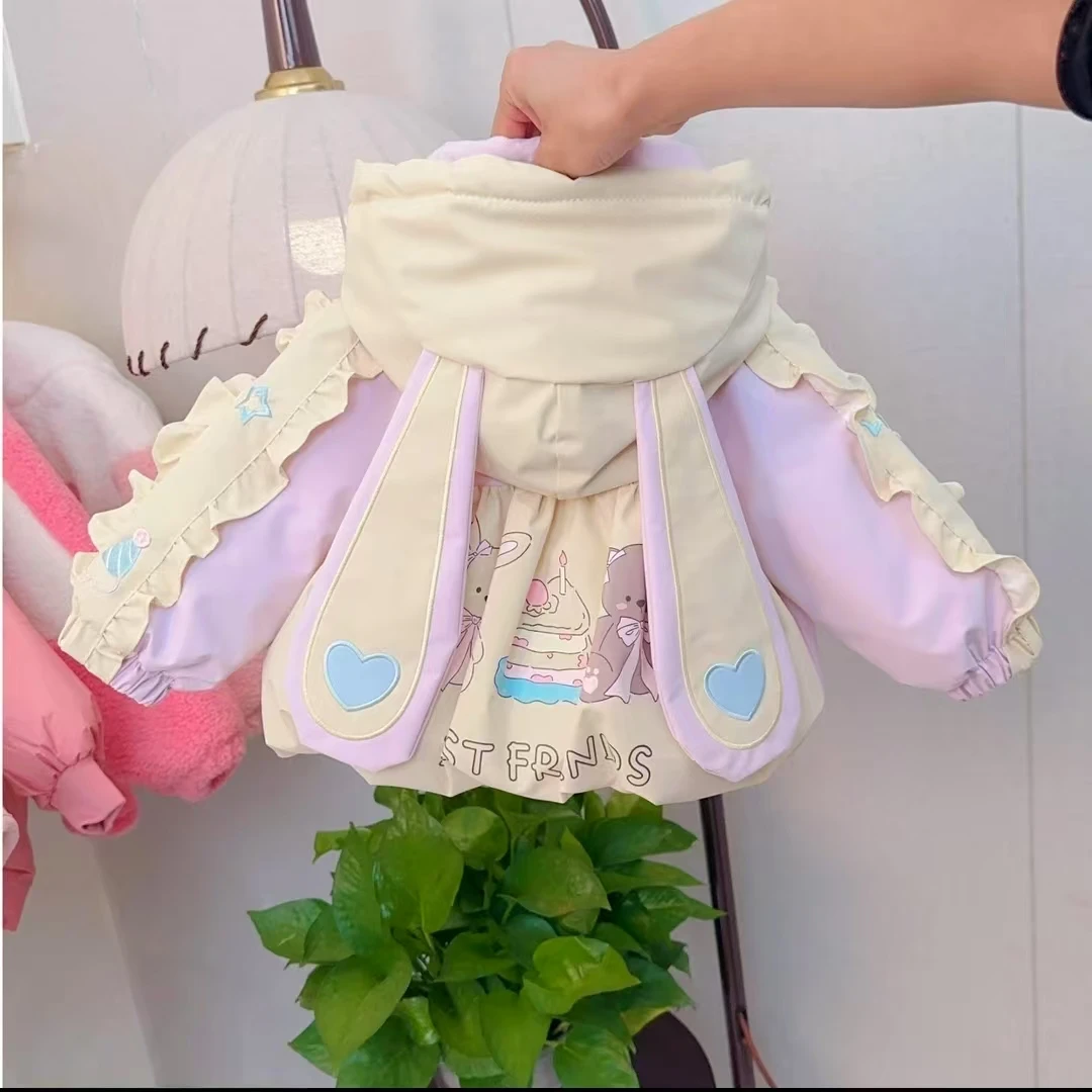 春上新兔耳朵拼接外套春秋宝宝女童韩版轻薄时尚洋气百搭可爱C03