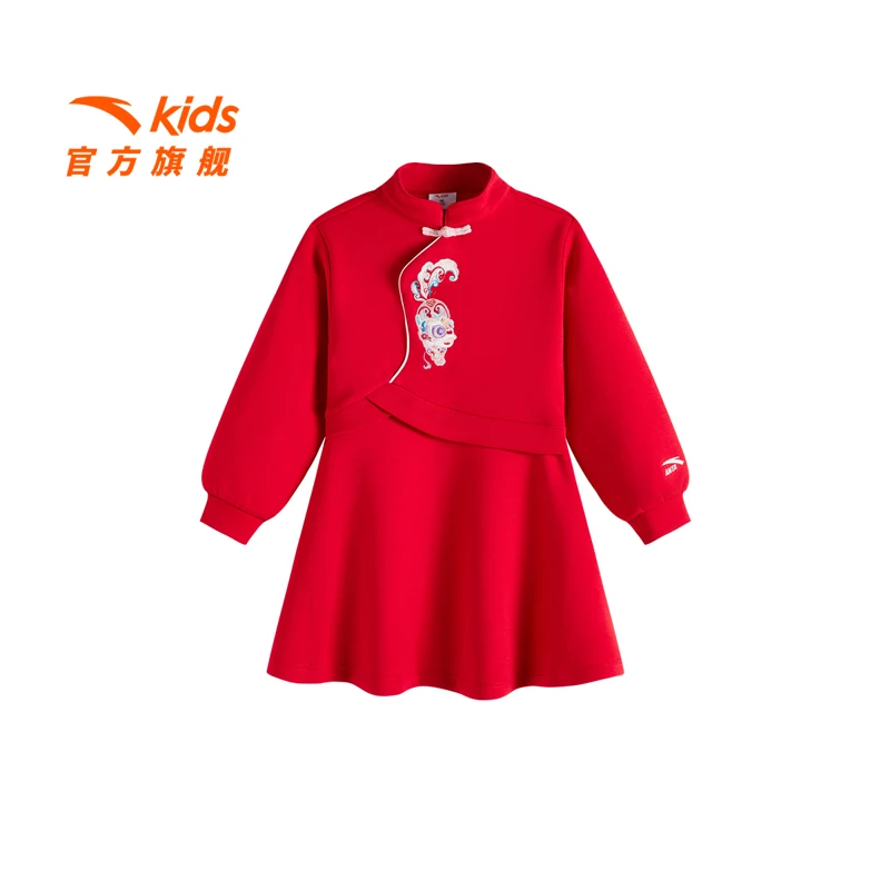 安踏儿童女小童针织连衣裙25春新舒款适时尚女宝红色裙子醒狮9303