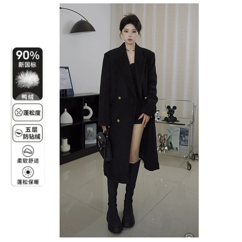 羽绒服女冬季新款高级感加厚保暖白鸭绒内胆休闲气质黑色西装大衣