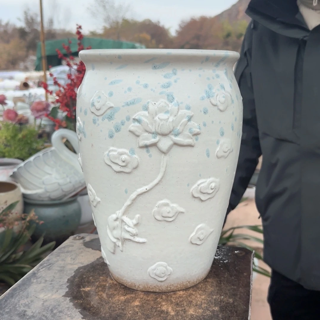 紫砂花盆口20高31（一个老庄白色祥云