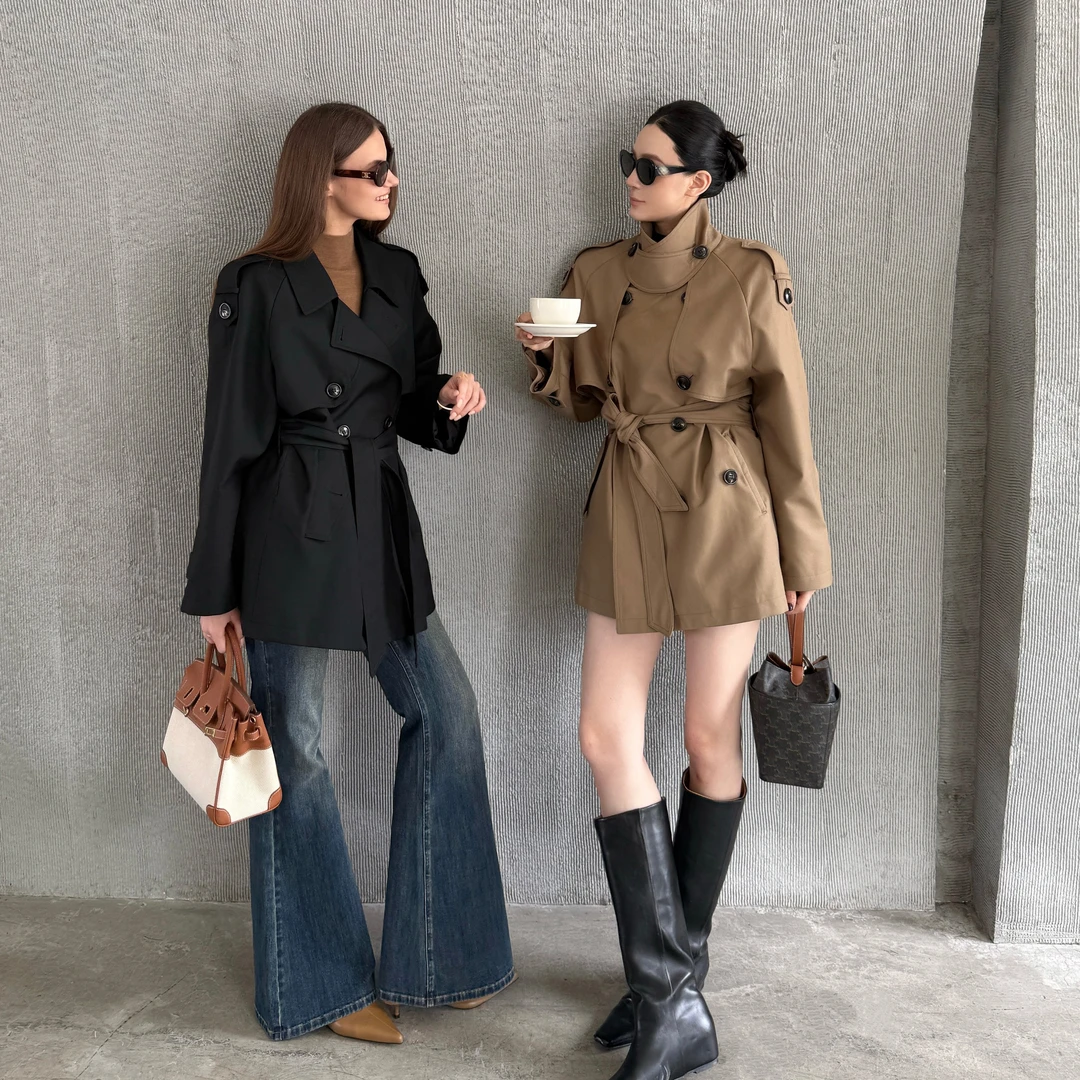 小个子衣服百搭双排扣长袖外套经典秋季风衣女装中长款气质收腰