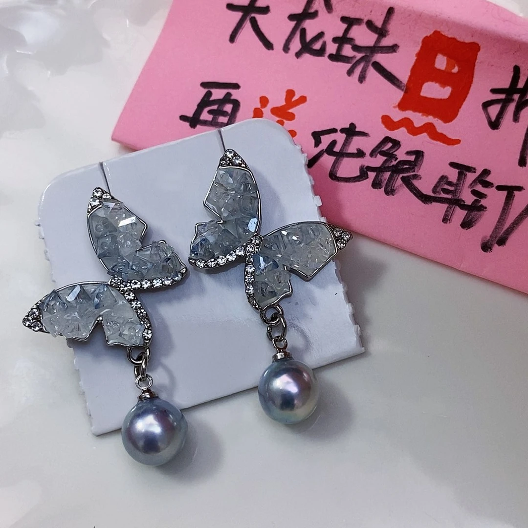 海水珍珠日本原单无调海水真多麻耳饰银S925镶嵌