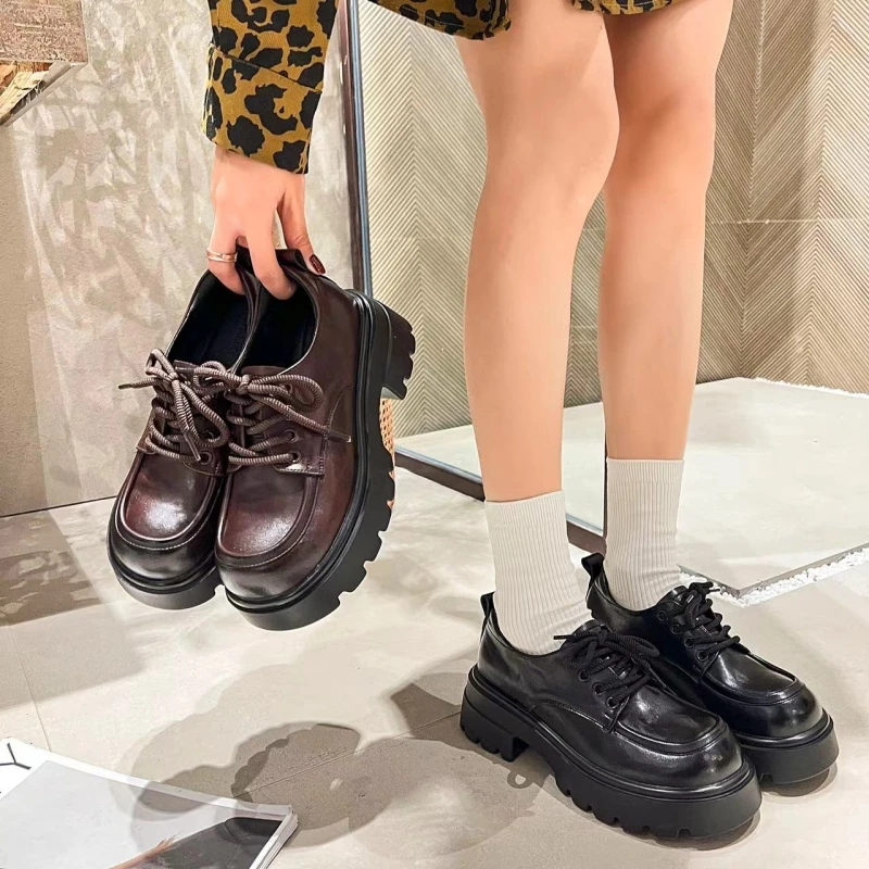 2025圆头乐福鞋英伦风时尚厚底乐福鞋女皮鞋两款任选MD80271