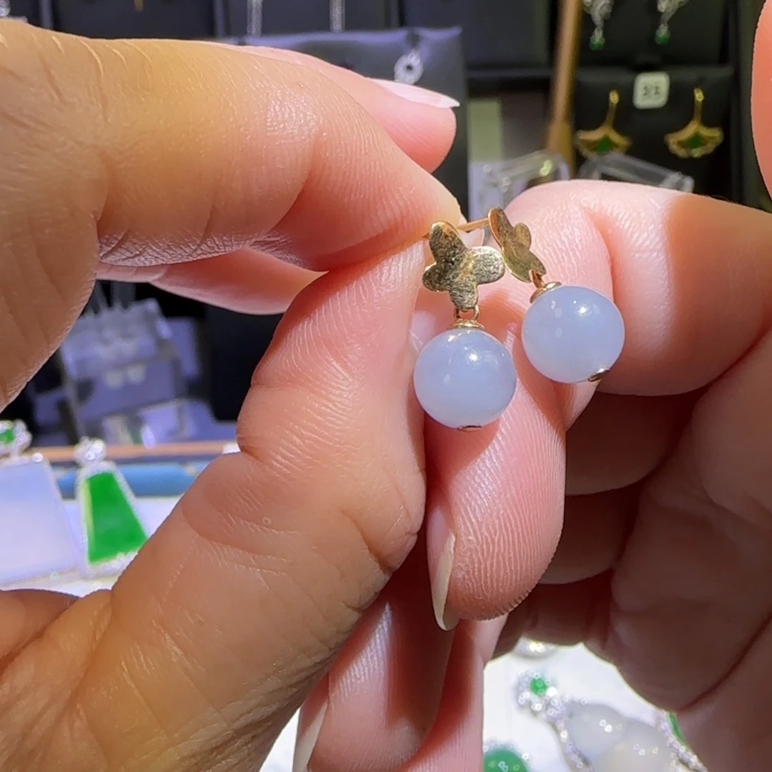 翡翠18K金镶嵌颈饰耳环