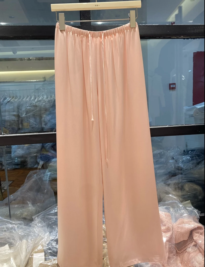 醋酸凉感直筒裤防晒新款夏季遮肉长款百搭休闲宽松紧腰抽绳小众