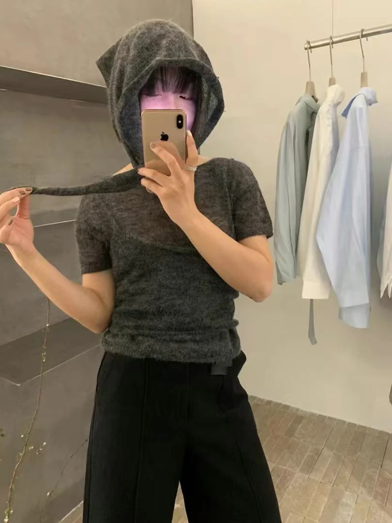 NUT新款 深灰色很洋气的三件套短袖针织衫24231