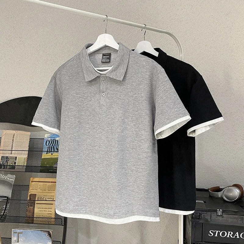 W141自家图高质量假两件短袖黑色灰色P35M到3XL