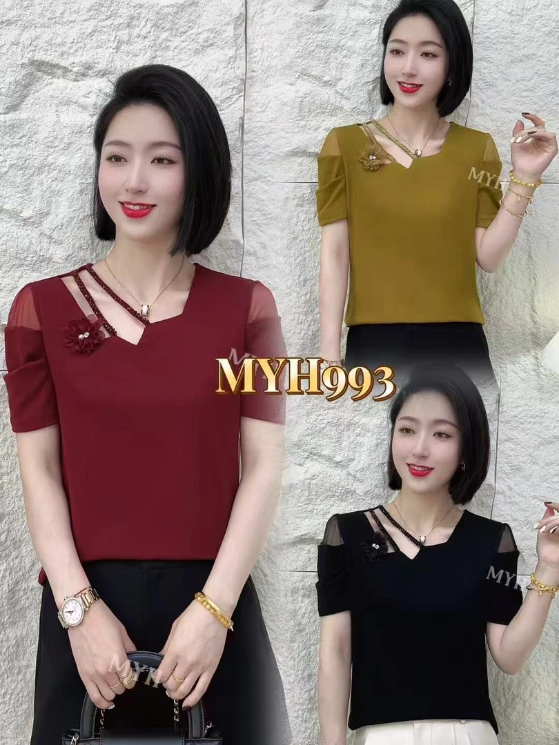 993夏季时尚设计感短袖特色领气质修身T恤
