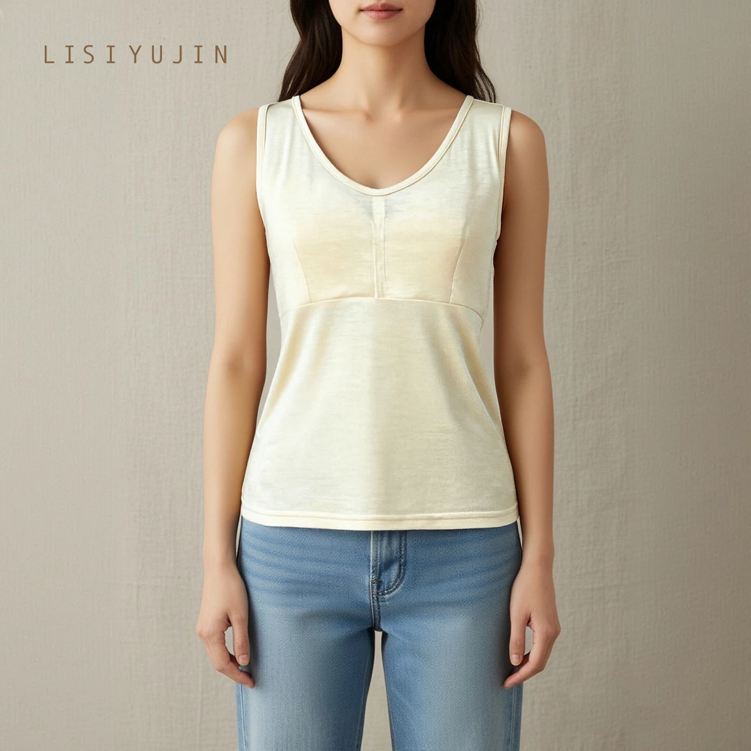 柞蚕丝带胸垫女士背心真丝四季通用夏季一体式打底免穿文胸25221