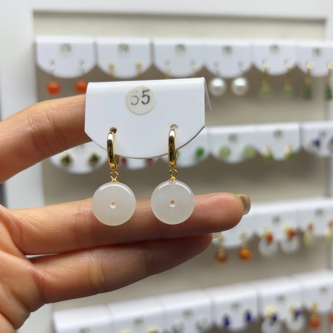 和田玉银S925镶嵌耳饰