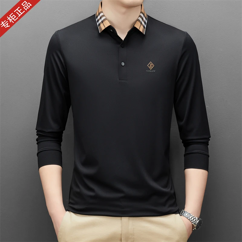 2025春夏季新款英伦风长袖T恤POLO衫男商务休闲爆款冰丝无痕上衣