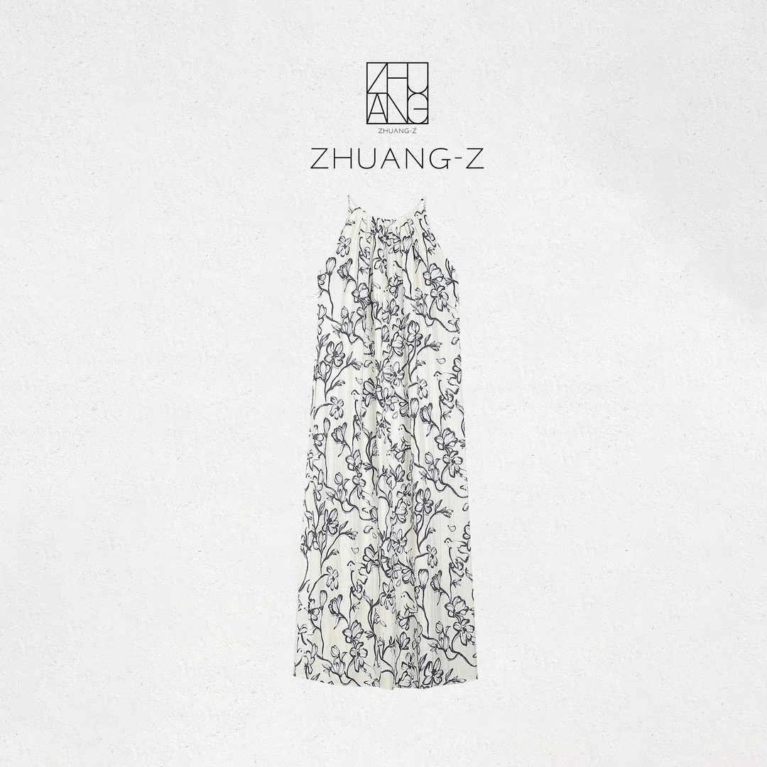 【ZHUANG -Z】（水墨画）亚麻度假设计小众吊带两穿长裙连衣裙