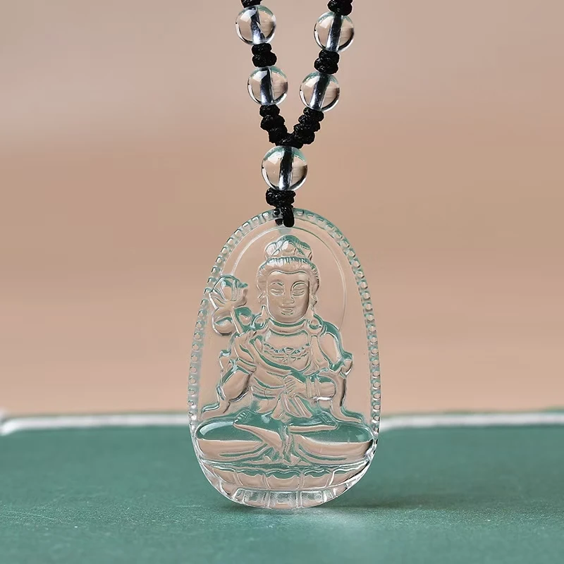 天然白水晶生肖本命佛吊坠小号八大守护神吊坠文殊普贤菩萨挂饰