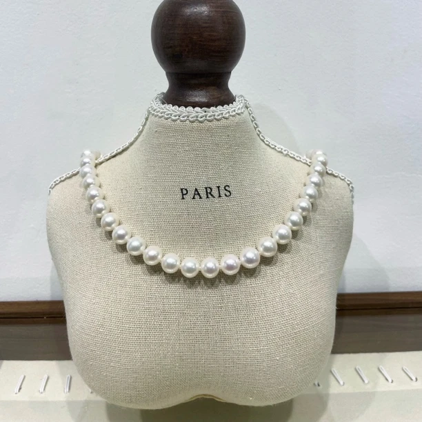 大年珠宝【8-9mm】淡水无核近正圆冷白光珍珠项链 经典气质简约