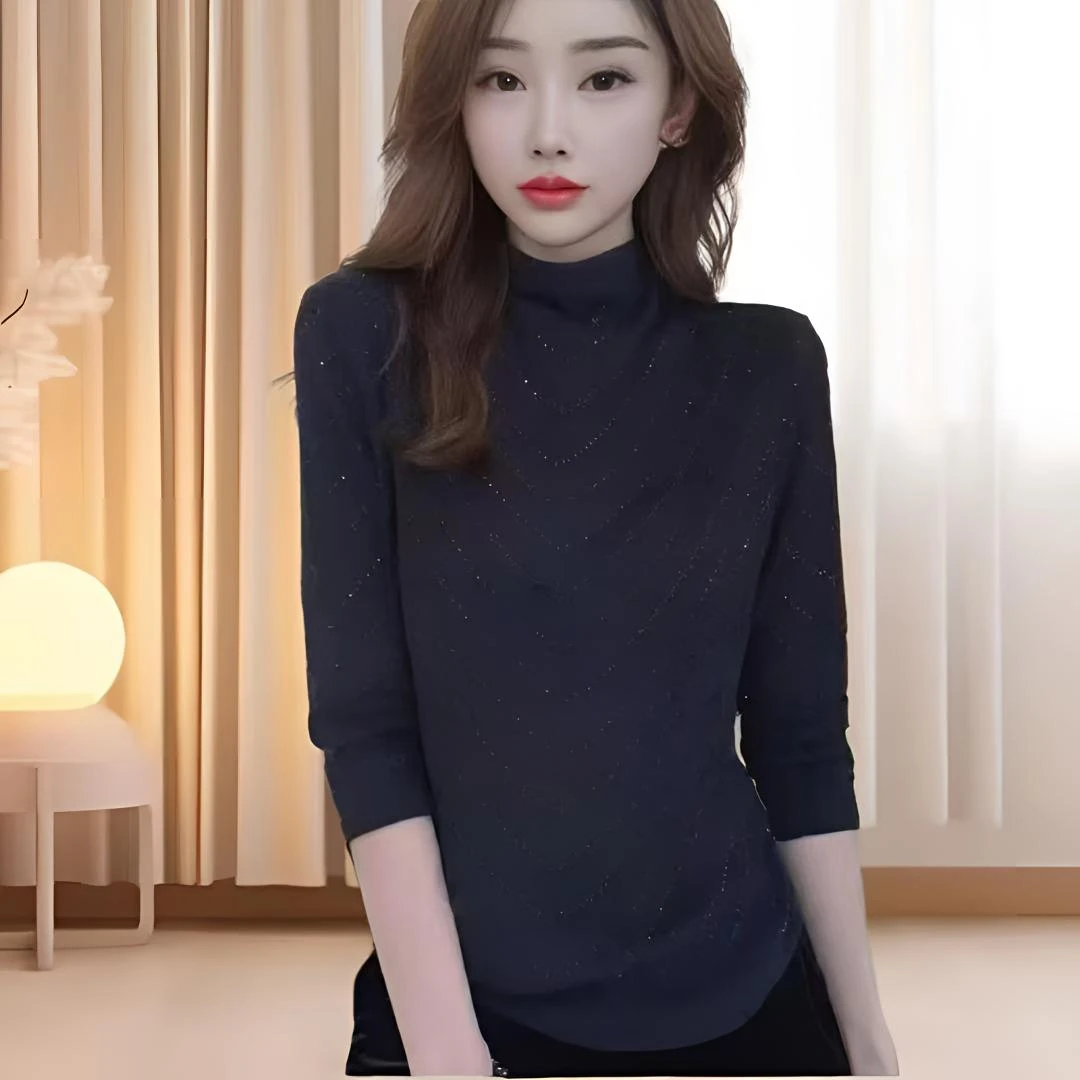 绮绮精选 8861#秋季新款女士中领烫钻打底衫长袖T恤亲肤上衣