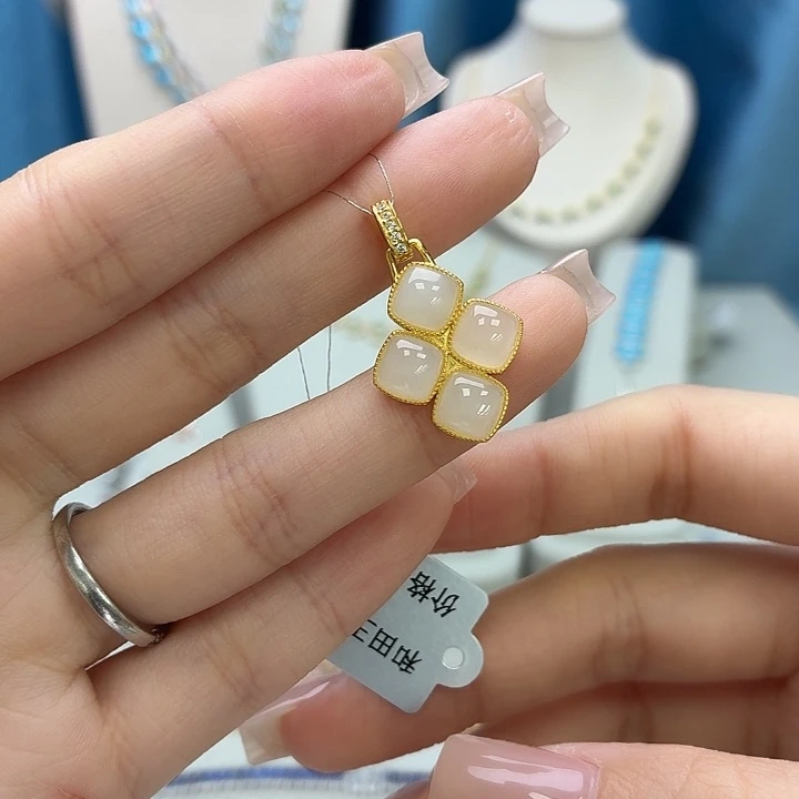 和田玉银S925镶嵌吊坠(不含链)