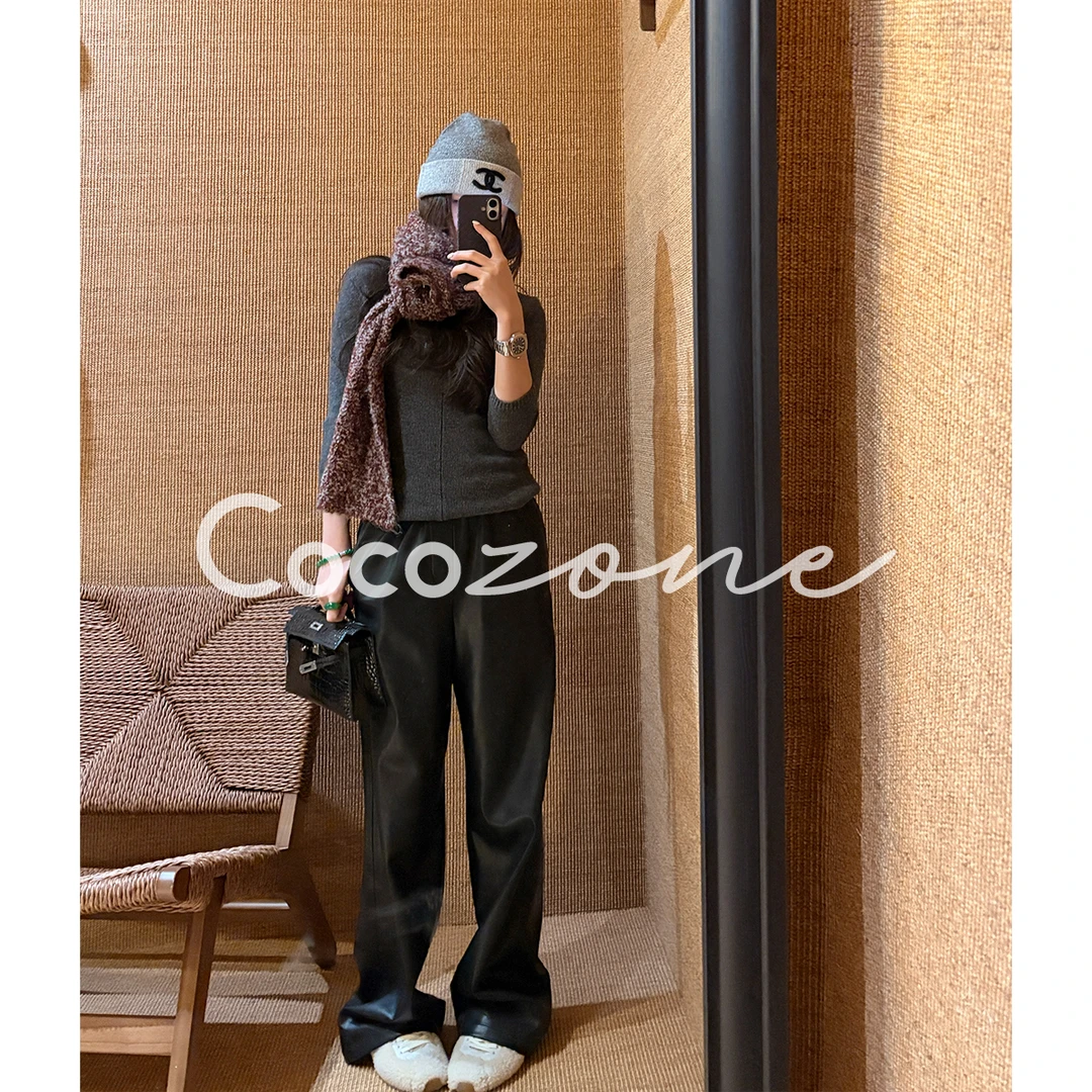 COCO ZONE 刘一一 "VIC皮裤"松紧腰阔腿简约质感皮裤CD1A1439