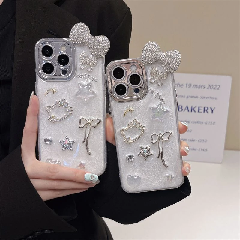 iPhone16PRO金属圈精孔-大蝴蝶结五角星KT猫全包可爱苹果16PROMAX