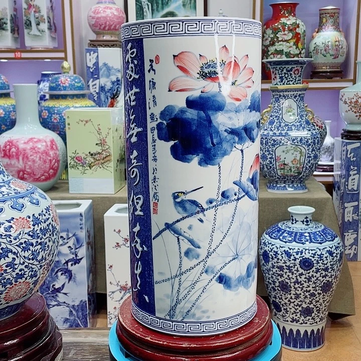 人***节花瓶全手工釉下双面画箭筒