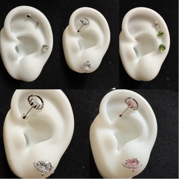 钛钢锆石耳饰 耳窝钉百搭手工锆石耳饰爱心耳窝钉耳骨钉白色耳钉