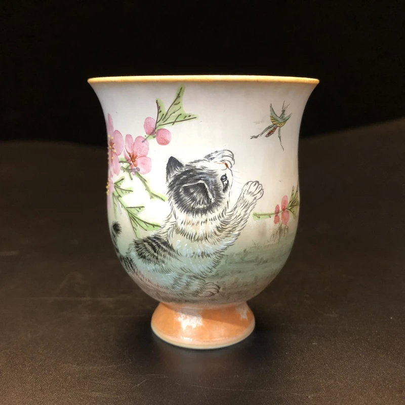 1.3a/N100360/00627/胡晶/水点桃花小猫杯/口径6.1/高7.2/75cc